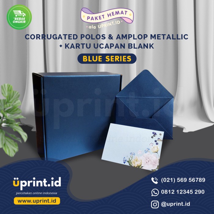 

⭐BISA COD⭐ CORRUGATED BOX + AMPLOP METALLIC + KARTU UCAPAN BLANK (BLUE)