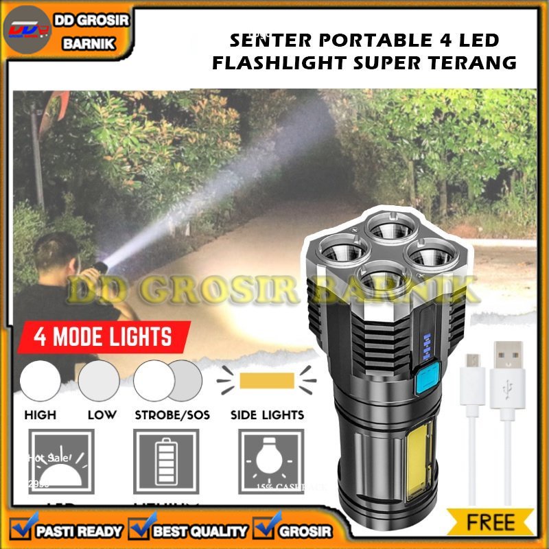 [DGB] LAMPU SENTER PENERANG PORTABLE 4 LED FLASH LIGHT CAMPING JARAK JAUH SUPER TERANG MULTIFUNGSI SERBAGUNA