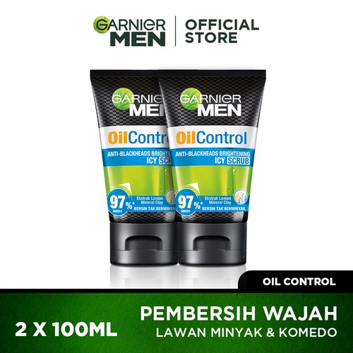 (PAKET HEMAT ISI 2) Garnier Men Oil Control Anti Blackheads Brightening Icy Scrub Facial Cleanser Skin Care - 100ml