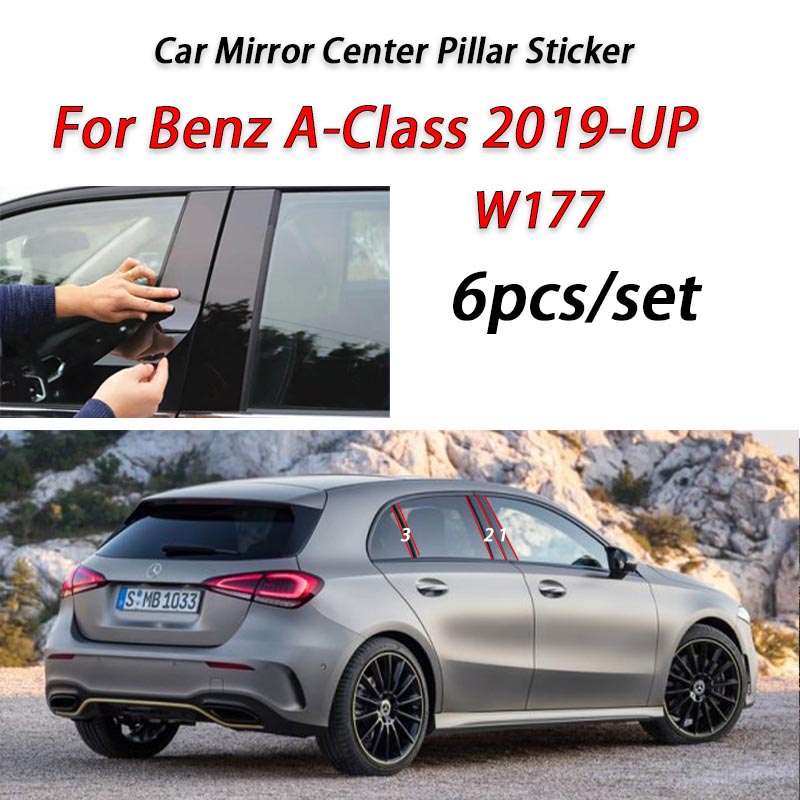 Mercedes Benz A-Class Glossy Black Car Door Window Center Column B C Pillar Post Sticker Trim Mirror Decoration Film for W176 W177 2013-2022 Accessories