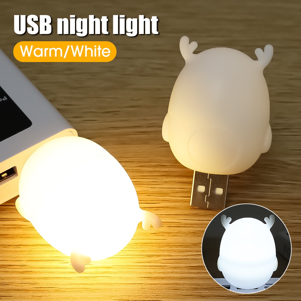 Kreatif Kartun Rusa Silikon Cahaya LED Lampu Malam USB Rechargeable Kamar Tidur Samping Tempat Tidur Dekorasi Suasana Lampu Untuk Hadiah Anak