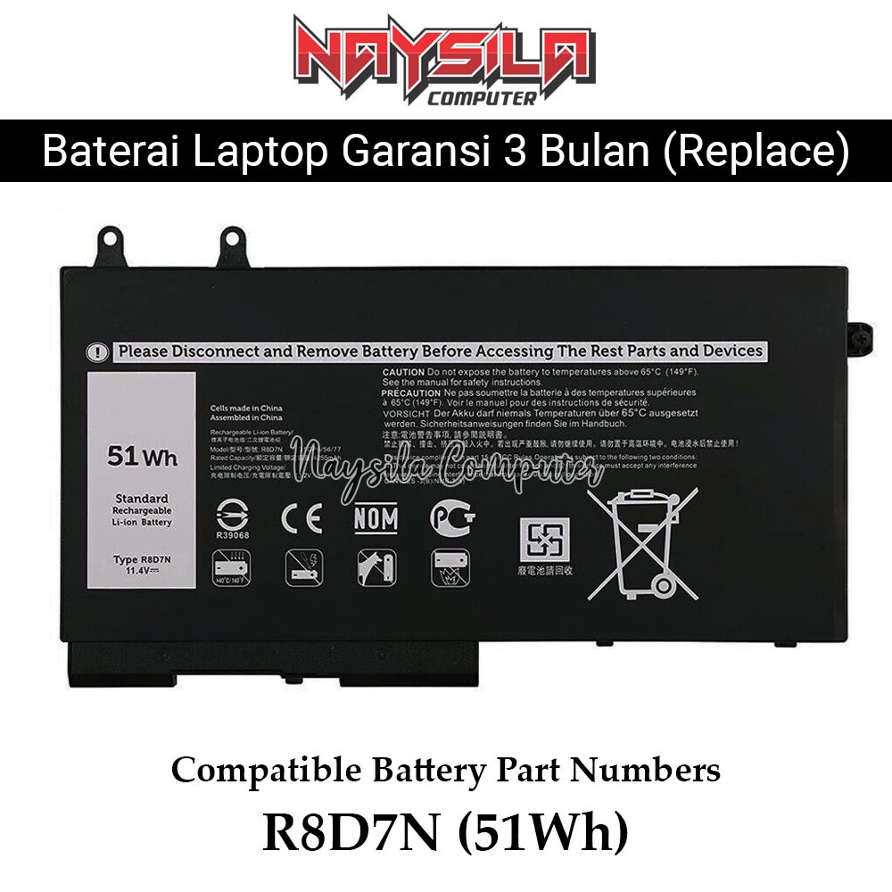 R8D7N Battery For DELL Latitude 5400 5401 5500 5501, Precision 3540 Inspiron 15-7590 (51Wh)