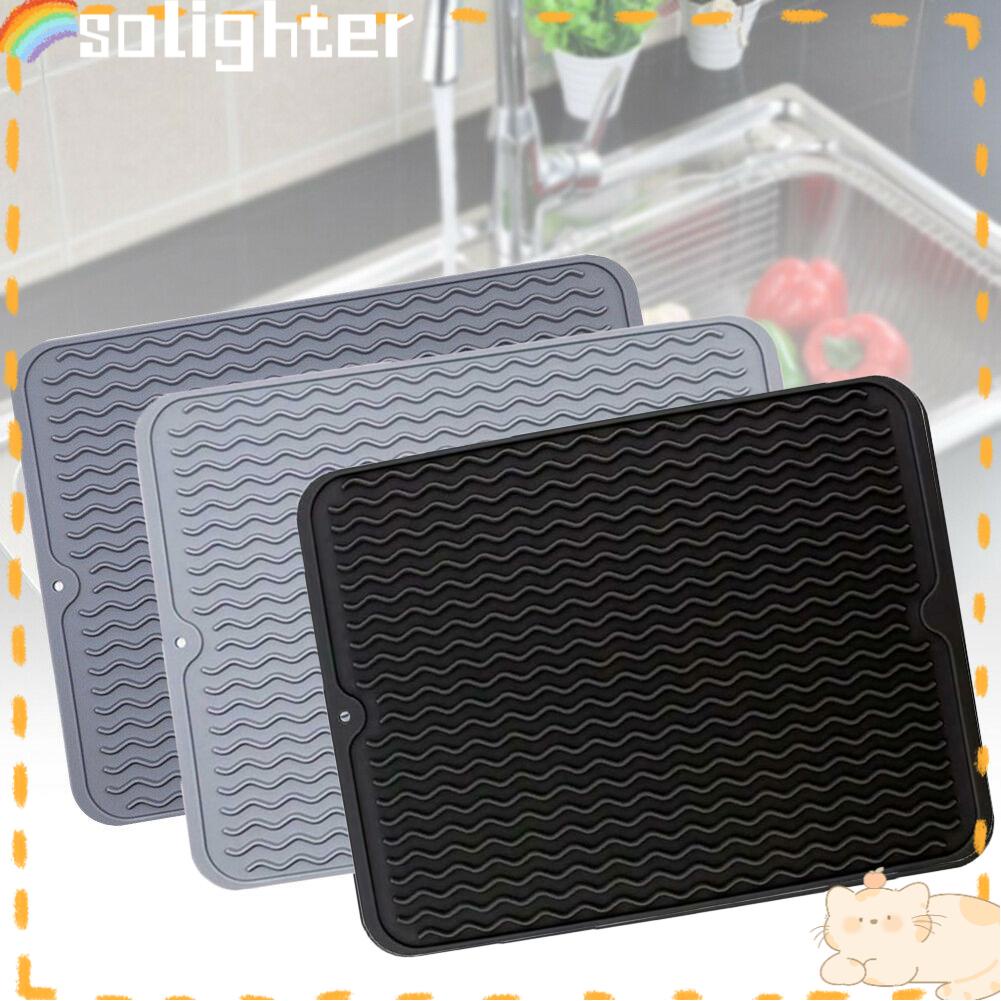 Solighter Silicone Drying Mat Foldable Wave Draining Pad Alas Meja Non-slip