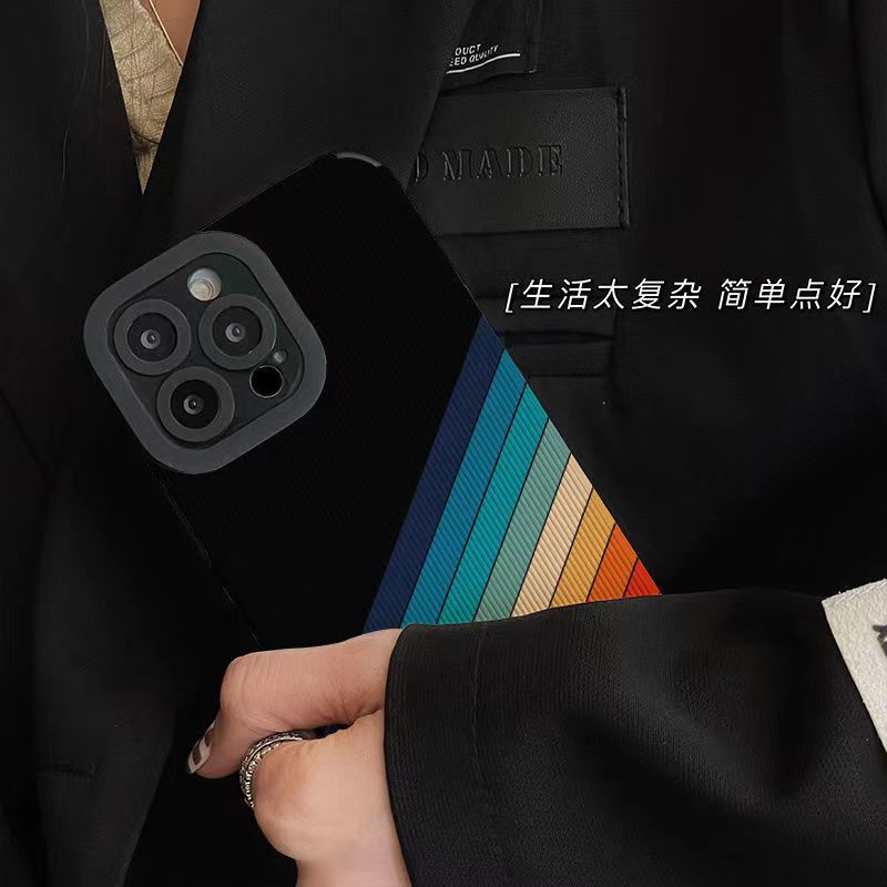 Fashion！Black Rainbow Soft Case HP OPPO A91 F11 F9 Pro A3S A9 A5 A31 A53 A33 2020 A7 A5S A12 A11K A52 A92 A83 A55 A56 A55S A95 FTD Stripe Casing Realme C1 X XT Reno 2F 3 5 6 5G