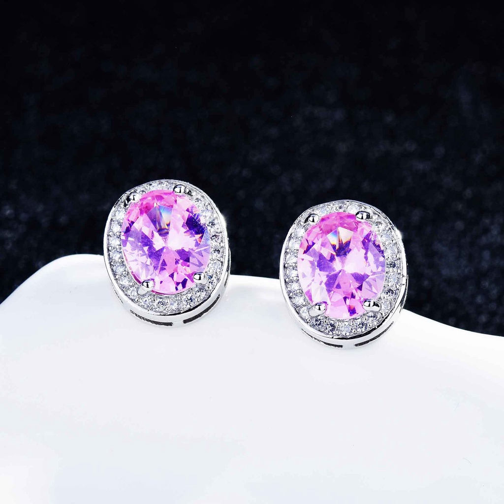 Goldkingdom Aksesoris Perhiasan Fashion Ready Stock Eropa Dan Amerika Temperamen Fashion Oval Zirkon Anting Perempuan Berlapis Emas Perhiasan Pesta Minimalis