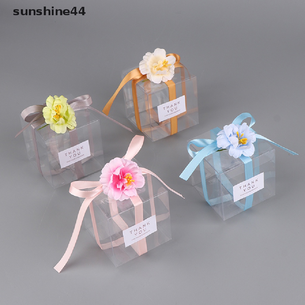 Sunshine 5Pcs Thank You Tas Kado Transparan Pita Bunga Artificial Souvenir Pernikahan ID