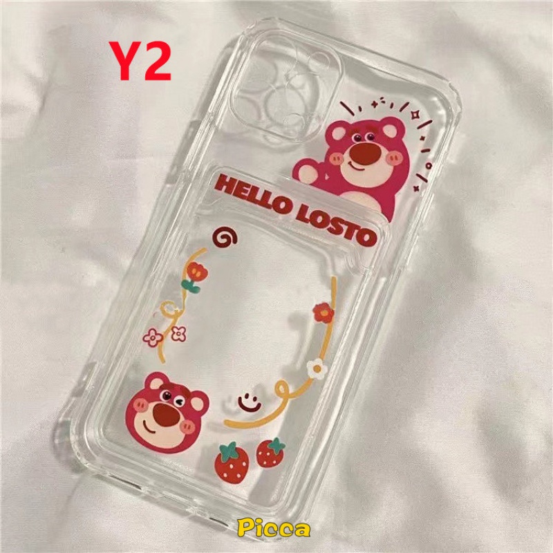 Oppo A7 A5s A15 A76 A96 A12 A16 A54 A95 A55 A9 A5 2020 A36 A11k A74 Reno8 6 7 5G A35 A15S Kartun Toy Story Strawberry Bear Case Tas Kartu Bening Lembut Tpu Cover