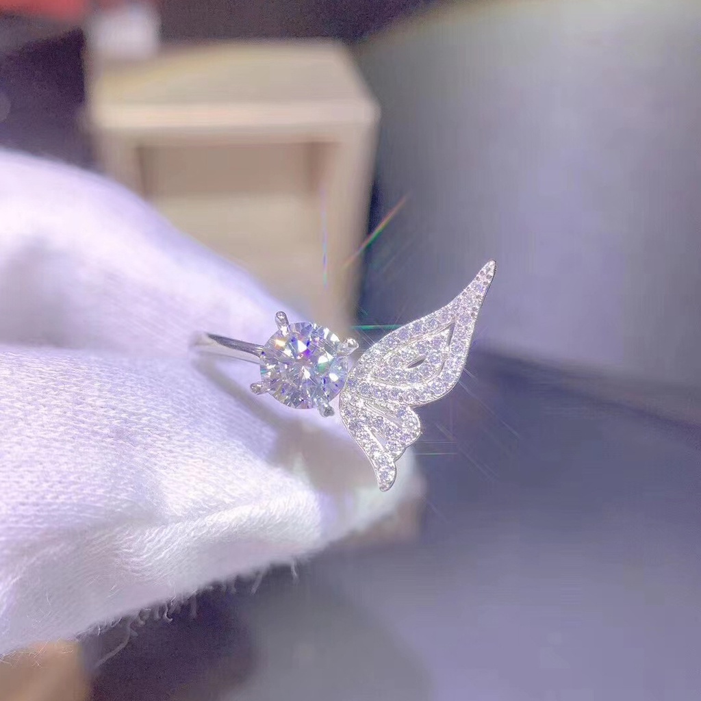 Goldkingdom Fashion Perhiasan Aksesoris Ready Stock Perhiasan Baru Hidup Delapan Hati Delapan Panah Cincin Sayap Malaikat 1karat Imitasi Mosan Berlian Engagement Ring Perempuan