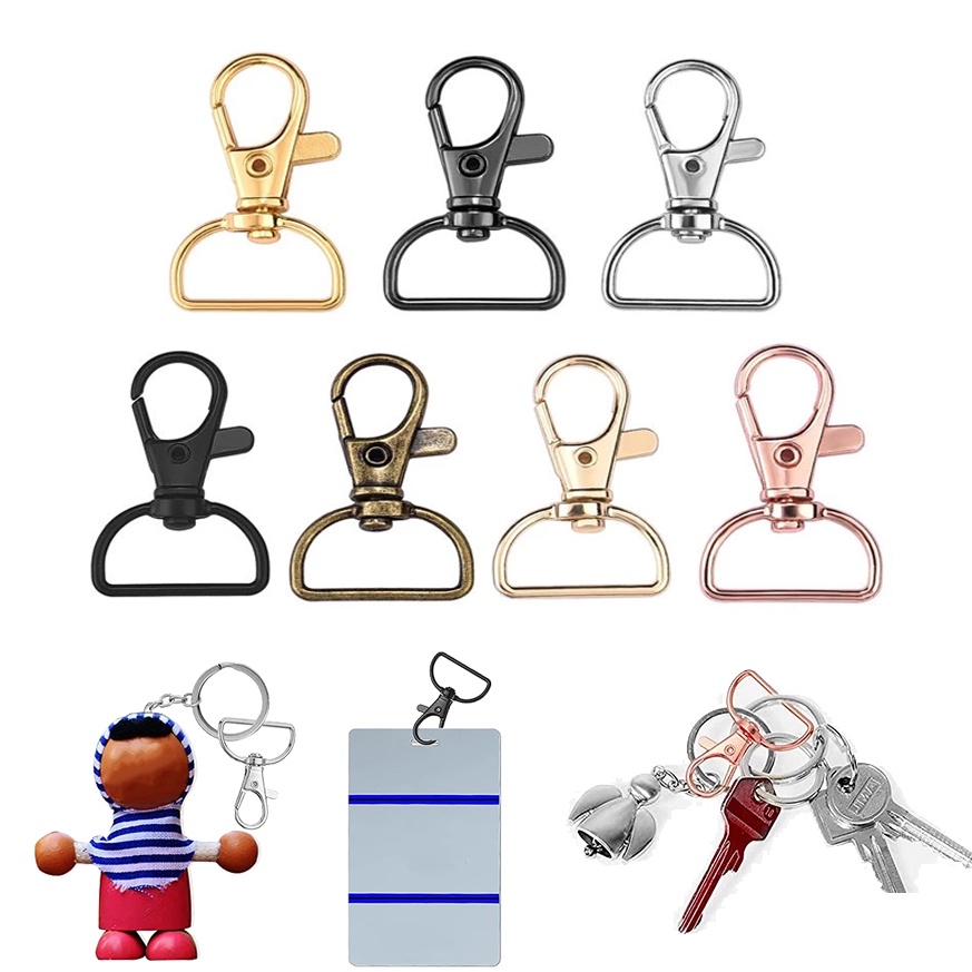 [HOT Sale] Gantungan Kunci Klip Dengan Cincin D Logam Putar Jepit DIY Aksesoris Lanyard Snap Hooks Lobster Claw Clasps Spring Clasp Untuk Gantungan Kunci Tas Membuat Perhiasan Kerajinan Jahit