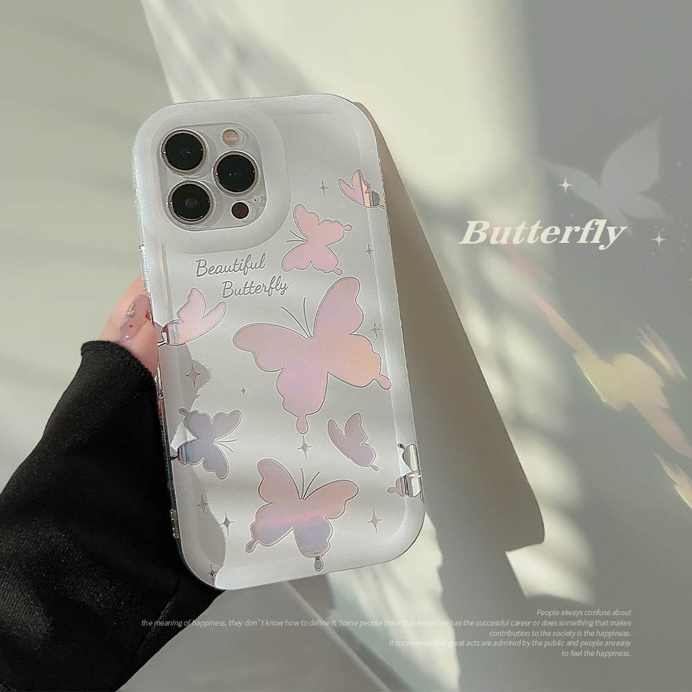 IPHONE Korea Berongga Keluar Kupu-Kupu Dengan Kartu Laser Silikon Case Untuk Iphone14 11 12 13 PRO MAX Casing Cover Pelindung AT0092
