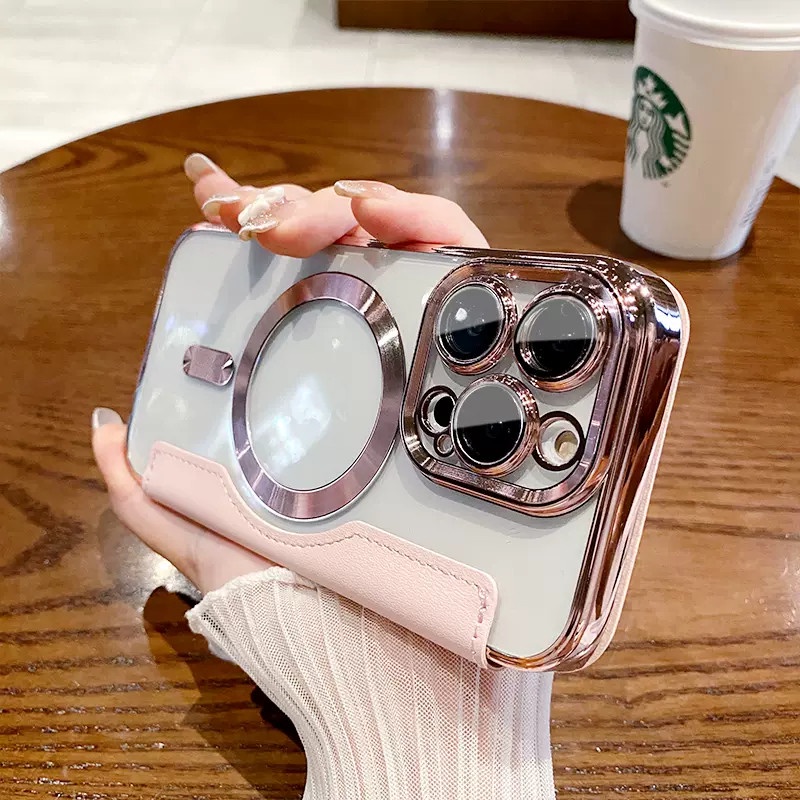 Cincin Magnet Mewah+Kamera protection lens case iPhone 14 Pro Max case iPhone 13 11 12 Pro Max14 Plus Pro leather card holder, metal Transparan Perlindungan shock Belakang Lembut