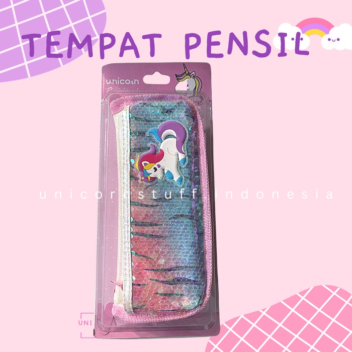 Tempat Pensil Unicorn Sequin Anak Cewek Blink Alat Tulis Perempuan