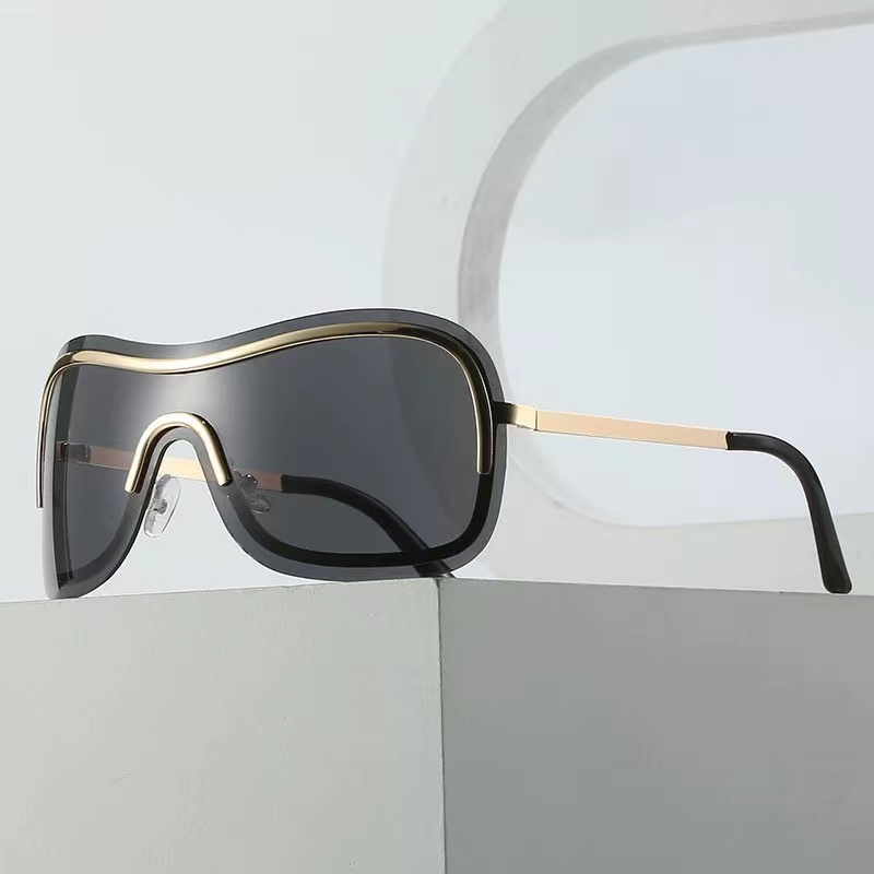 (YUZHU) Mode Barat Logam Tanpa Bingkai Kacamata Cyberpunk Persegi One-piece Lensa Sunglasses Unisex