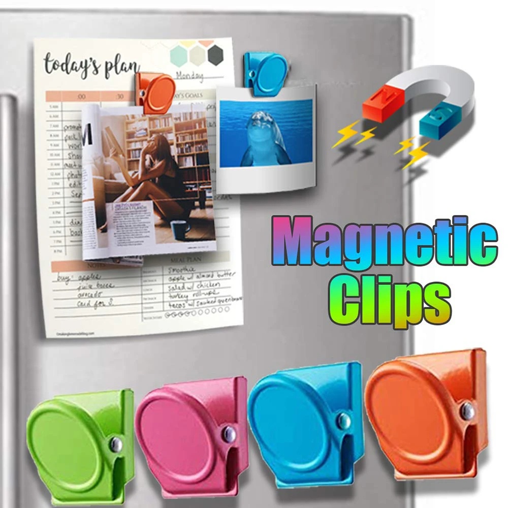 [Warna Random] 1pc Mini Multi-Warna Magnet Note Holder Bulat Logam Klip Kulkas Kantor Note Pesan Penyimpanan Magnet Klip