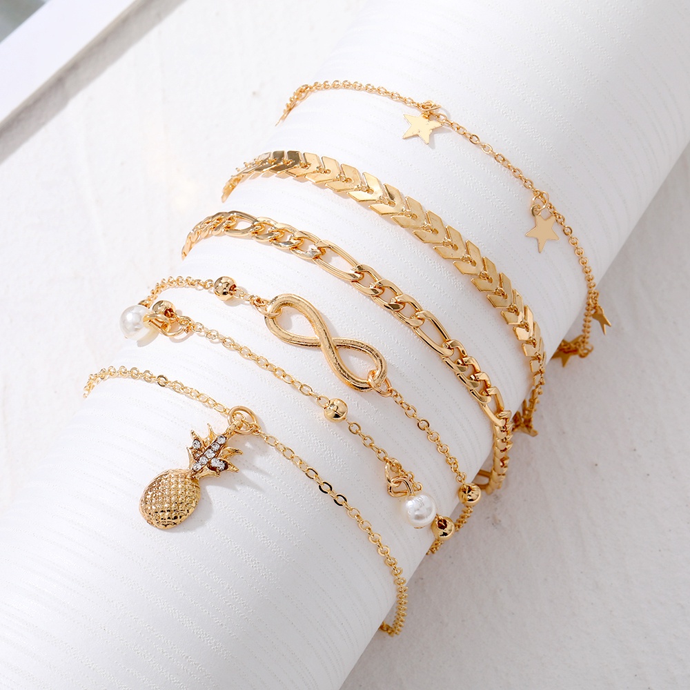 3per4/5-piece Set Gelang Kaki Kupu-Kupu Multi-layer Fashion Eropa Dan Amerika Bohemian Cross Bintang Berujung Lima Perhiasan Wanita Hadiah Set