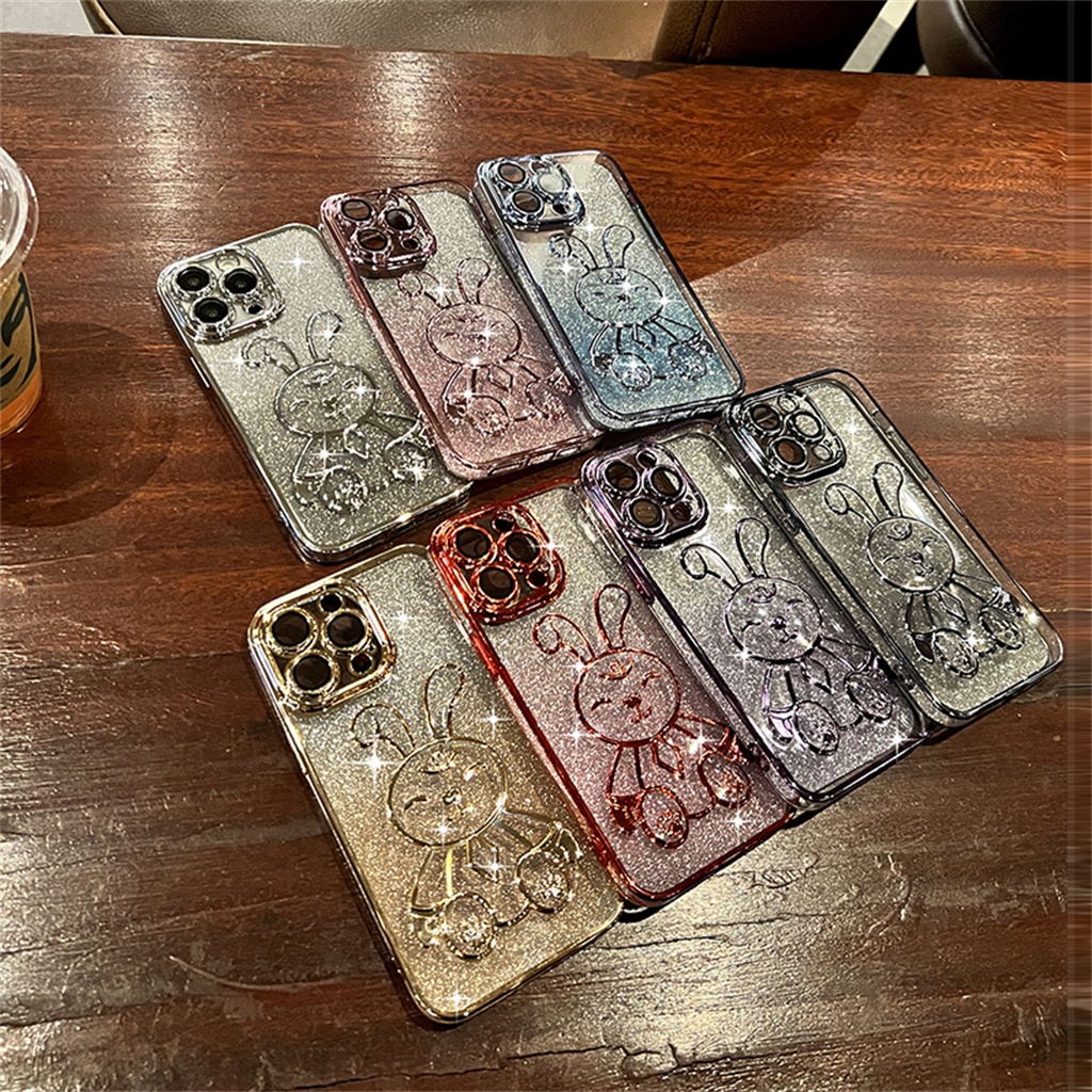 Casing Lensa Pelindung Kamera Mewah iPhone 14 Pro Max13 12 11 Pro Max Case14 plus Promax Premium Kedip Kartun Berlapis shockproof TPU soft back cover