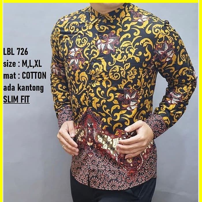 KEMEJA PRIA BATIK LENGAN PANJANG HEM BAHAN KATUN HALUS 40S LBL 726 MEWAH PREMIUM BAJU ELEGANT SIZE M L XL  SKU MS JAKARTA