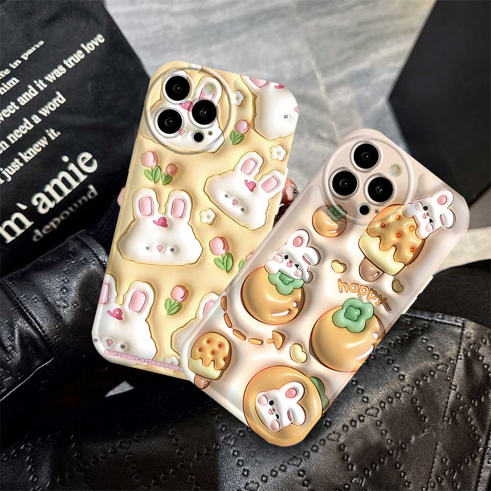 Flower Rabbit Case Samsung A14 A04 A04S A13 A03 A03S A12 A52 A52S A21S A50 A50S A30S A20 A10S A10 A11 M11 J7Prime J7Pro J6Prime J6Plus Cute Air Cushion TPU Phone Cover