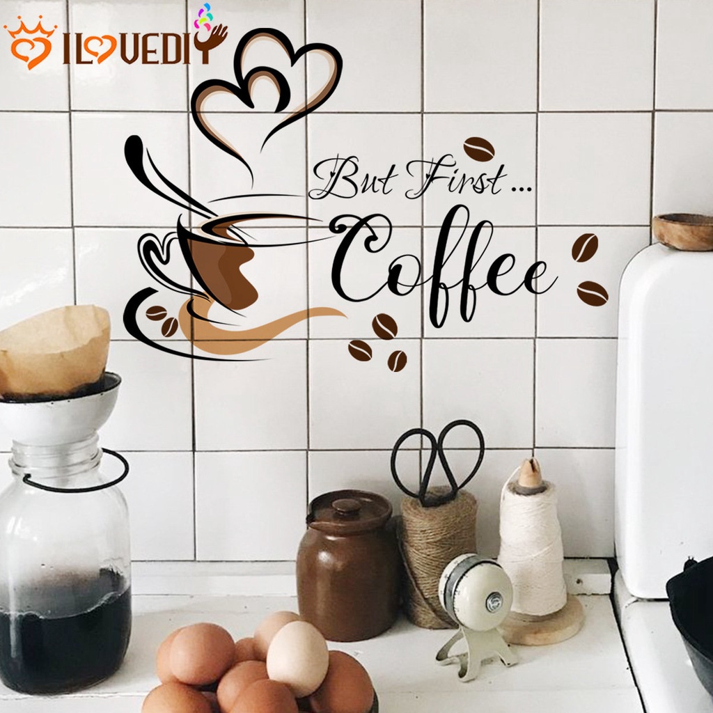 Self Adhesive PVC Dinding Aplikasi Latar Belakang Mempercantik Seni Decal Cinta Hati Cangkir Kopi Pola Stiker Tahan Air Tahan Debu Wallpaper Kamar Tidur Aula Dapur Dekorasi Aksesoris