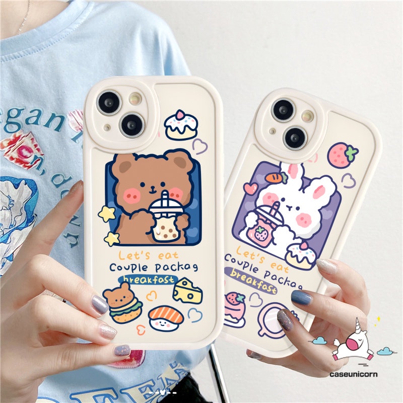 Oppo A15 A95 A17 A57 A17K A16 A5s A96 A9 A5 A54 A74 A55 A3S A77s A12 A16K A76 A16E A92 A1K A7 A58 A78 Reno 8T 5F 5Z 8 7 7Z 5 A53 A31 Beruang Teh Susu Kartun Lucu Soft Case Kelinci