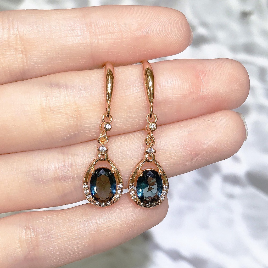 Goldkingdom Aksesoris Perhiasan Fashion Ready Stock Anting Amethyst Sintetis London Blue Topaz Plated S925 Perak Seiko Set Earring Anting Grosir