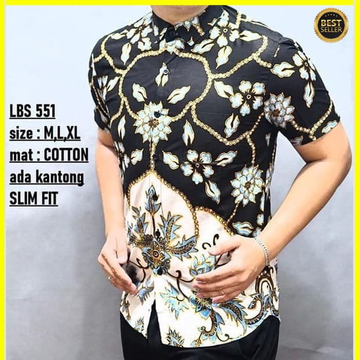 KEMEJA PRIA BATIK LENGAN PENDEK HEM BAHAN KATUN HALUS 40S LBS 551 MEWAH PREMIUM BAJU ELEGANT SIZE M L XL  SKU MS JAKARTA