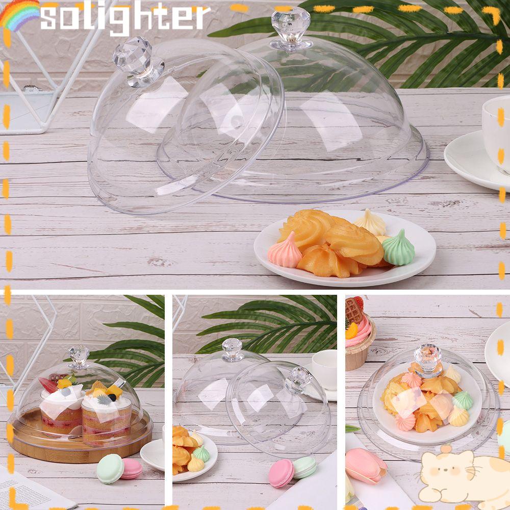 Solighter Food Cover Tempered Plastik Dekorasi Pesta Dessert Storage Tray Round Dish Kue Roti Piring