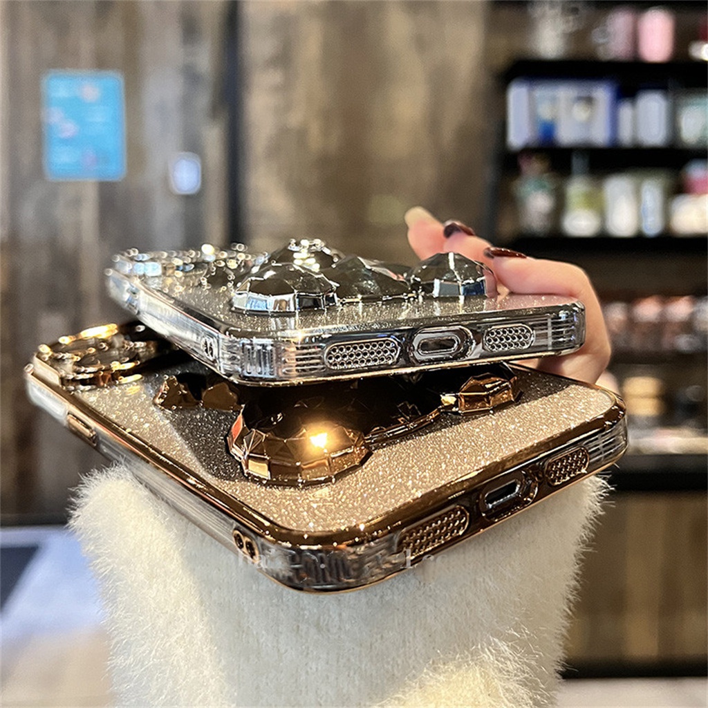 Luxury Metal 3D Cub Case iPhone 14 Pro Max Case iPhone 13 12 Pro Max Case14 Plus Promax Pelindung Kamera Lensa Case Iphone14 Transparan Shockproof TPU Penutup Belakang
