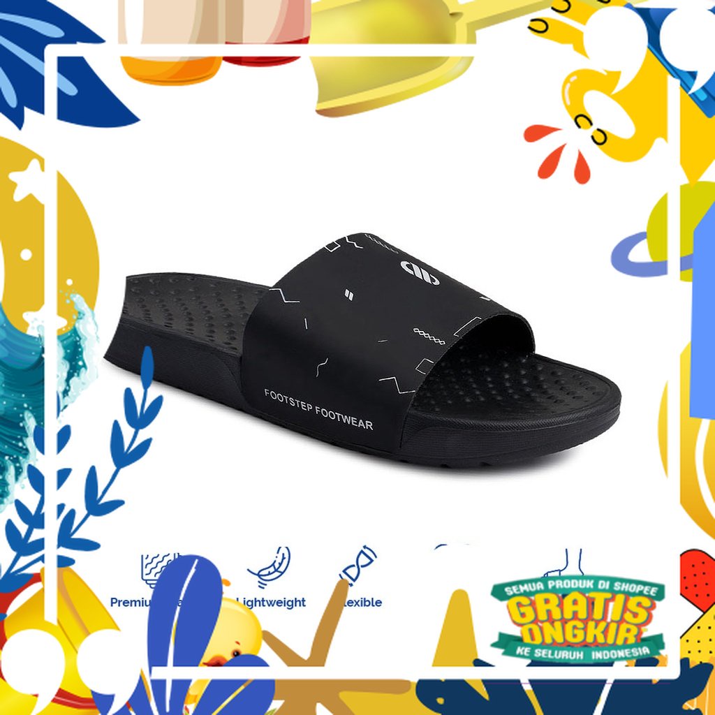 Sandal Pria Slide Footstep Footwear - Audi Black/ merah putih biru polos