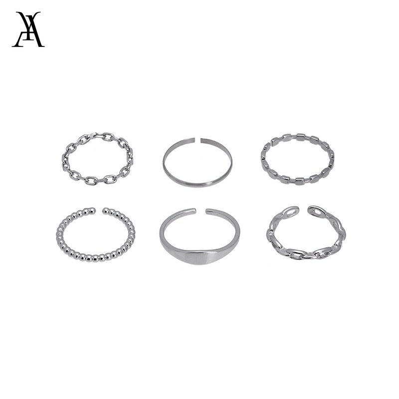 AY(CN) 6pcs / Set Cincin Silver Simple Untuk Wanita