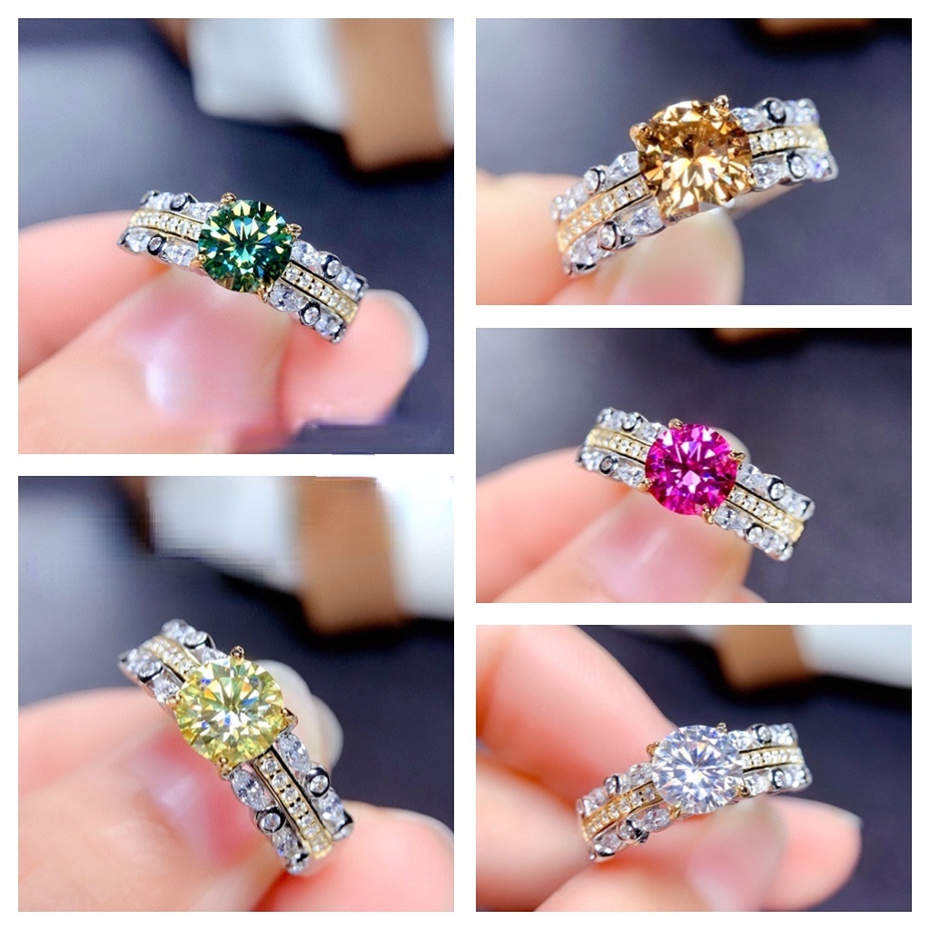 Goldkingdom Aksesoris Perhiasan Fashion Ready Stock Mosan Cincin Berlian Delapan Hati Delapan Panah Berlian Bubuk Warna Harta Karun Perempuan Cincin