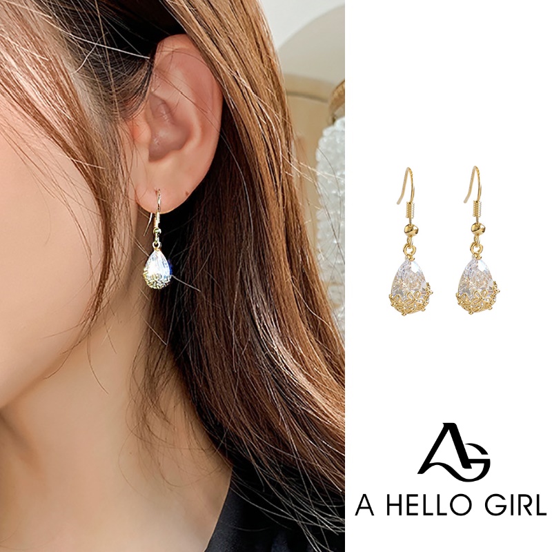 Anting Model Water Drop Aksen Kristal Untuk Wanita