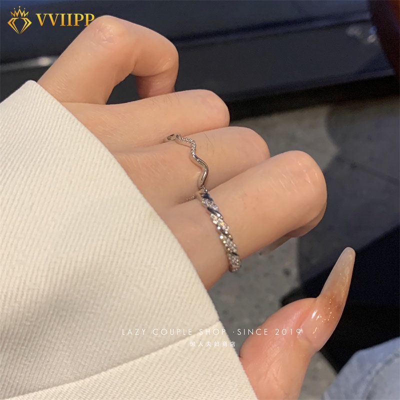 2pcs/set Cincin Gelombang Fashion Set Cincin Simple Polos Kristal Emas Perak Untuk Aksesoris Perhiasan Wanita