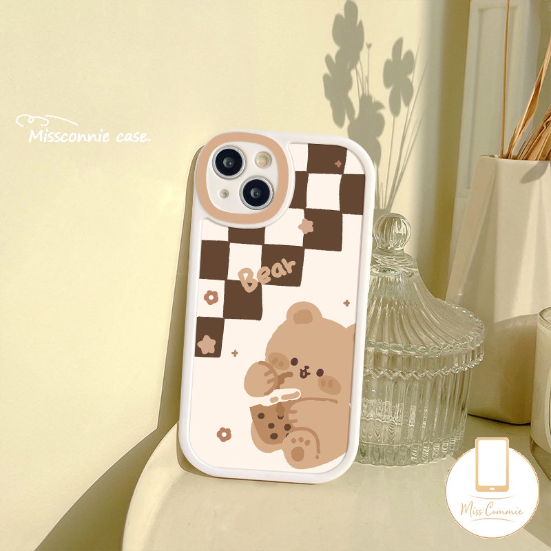 Case Imut Kartun Vivo Y36 Y02T Y11 Y02 Y35 Y15s Y21 Y12i Y21s V25 V25E Y15A Y15 Y12 Y20 Y16 Y17 Y22 Y30 Y51 V23E V23 Y20i Y33s Y31 Y91C Y22s Y21A Y91 Y20s Lovely Sarung Beruang Kotak-Kotak