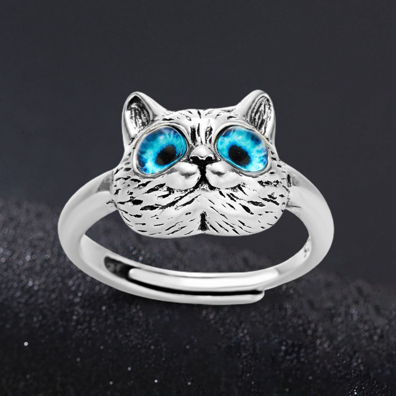 Lucu 3D Mata Biru Kucing Hewan Terbuka Cincin Perhiasan Adjustable Evil Eye Finger Rings Untuk Wanita Lady Girl Hadiah Hari Ulang Tahun