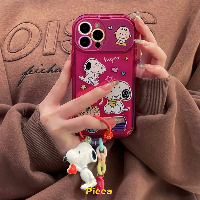 IPHONE Casing Kompatibel Untuk Iphone11 14 13 12 Pro MAX XR 8 7 14 Plus X XS MAX SE 2020 Kartun Snoopy Kreatif Flip Make Up Cermin Shockproof Lembut TPU Phone Back Cover Case