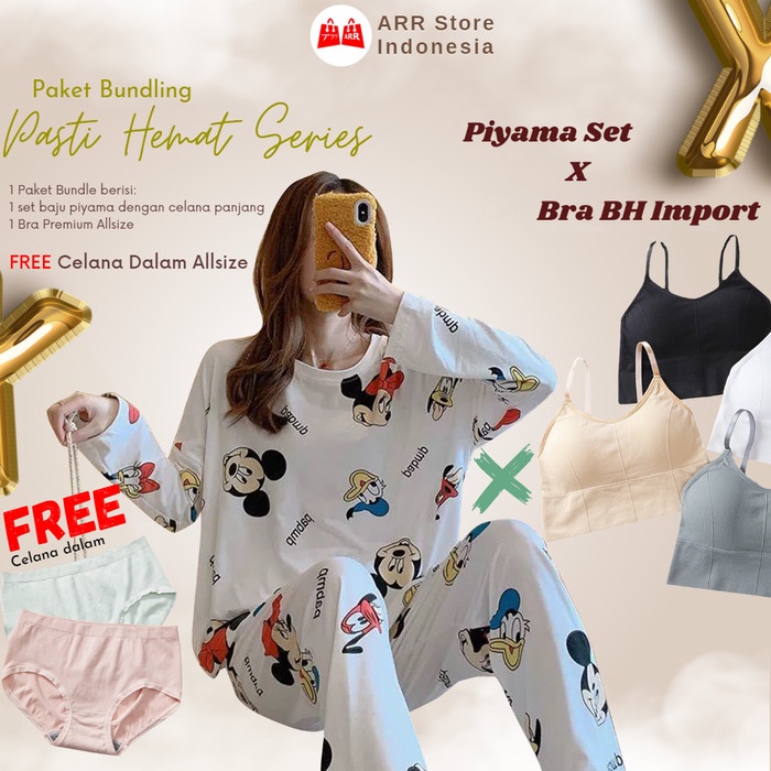 Piyama Wanita Paket Bundling Piyama Wanita X Bra Import Free CD Wanita