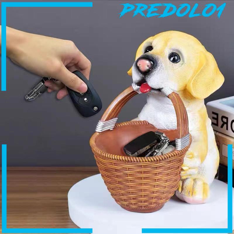 [Predolo1] Patung Puppy Dengan Keranjang Dog Resin Figurine Dish Candy Statue Kotak Penyimpanan