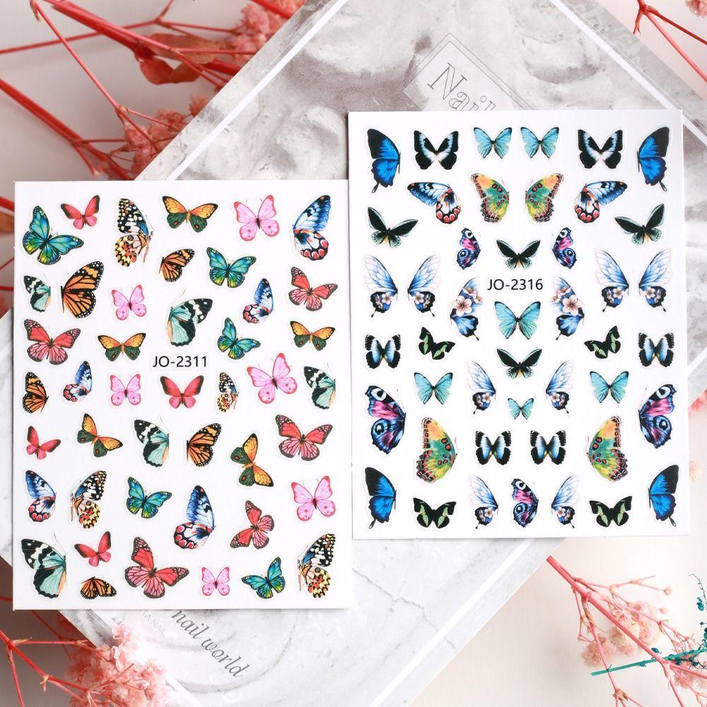 AUGUSTINA Agustina Stiker Kuku Kupu-Kupu Set Wanita Jepang Manicure Aksesoris Ins Style Musim Semi Perekat Diri Nail Art Dekorasi