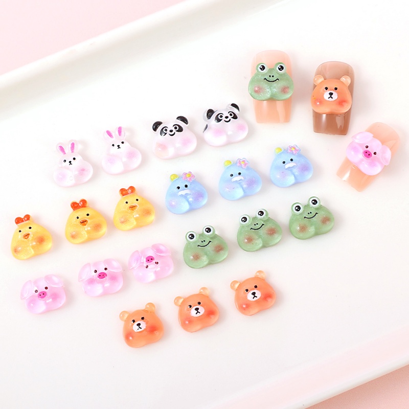 10pcs Jelly Warna Resin Pesona Kuku 3D Kartun Hewan Nail Art Dekorasi Flatback Batu DIY Manicure Hewan Lucu Hiasan Kuku
