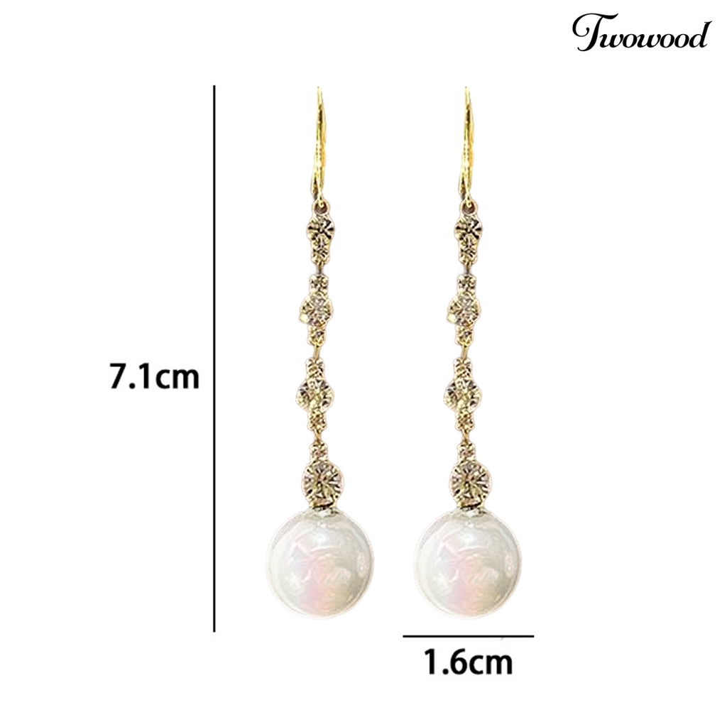 Twowood 1pasang Anting Menjuntai Berlian Imitasi Hias Mutiara Imitasi High Gloss Poles Geometris Berdandan Aksesori Anting Panjang Kait Drop Earrings Untuk Tanggal