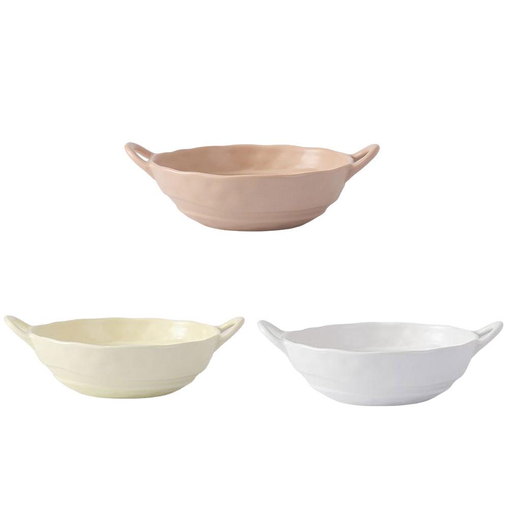 Matte Dua Telinga Salad Mangkuk Piring Saji Keramik Tidak Teratur Gaya Sederhana Tahan Panas Air Fryer Wadah Makanan Peralatan Makan