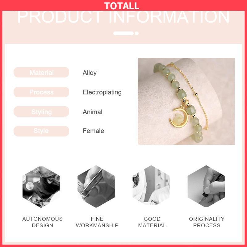 COD Gelang Rantai Manik-Manik Giok Hetian Alami Desain Kelinci Bulan Untuk Wanita-Totall
