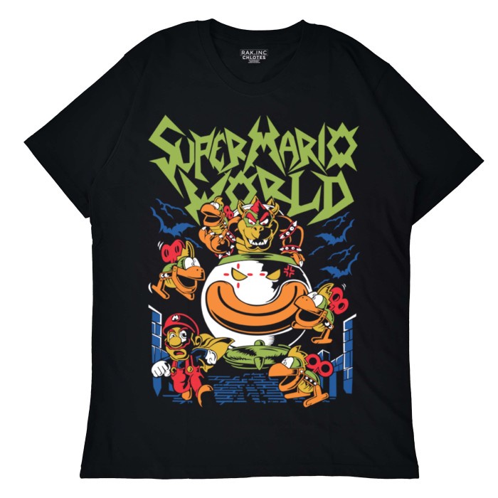 Kaos Hitam Pria Baju SUPER MARIO WORLD / T-shirt Distro Game Jadul