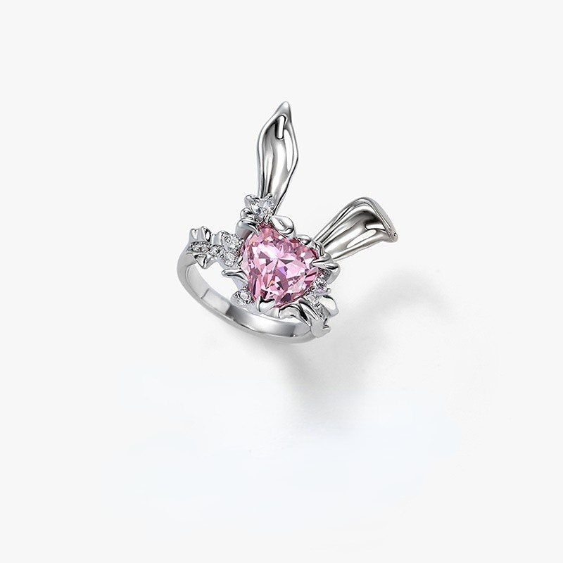 Goldkingdom Aksesoris Perhiasan Fashion Ready Stock Alice Saucy Rabbit Pink Heart Female Ring