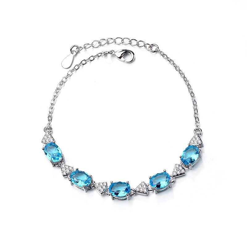 Goldkingdom Aksesoris Perhiasan Fashion Ready Stock Desain Kreatif Swiss Blue Topaz Gelang Perak Disepuh Silver Lapis Emas Asli Kadar 375 Putih 18 K Rose Gold Jewelry.