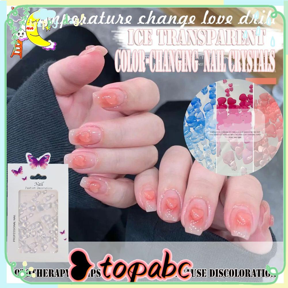Top 100Pcs/tas Kuku Berlian Imitasi DIY Berubah Warna Es Transparan Cinta Hati