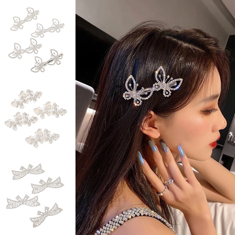 Korea Ins Gaya Fashion Berlian Imitasi Kupu-Kupu Alloy Rambut Klip Wanita Jepit Rambut Aksesoris Rambut