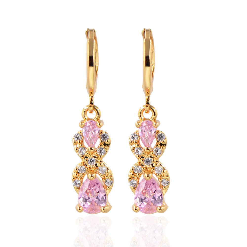 Goldkingdom Aksesoris Perhiasan Fashion Ready Stock Tetesan Air Kreatif Anting Berlian Berbentuk Pir Dengan Anting Permata Multicolor Berlapis Emas