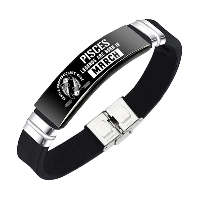 Fashion12 Zodiak Tanda Silikon Bangle Gelang Engravable Stainless Steel Gelang Konstelasi Pria Perhiasan Hadiah Ulang Tahun